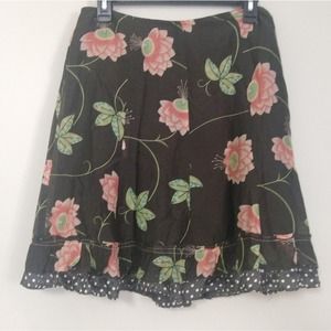 Cynthia Steffe Silk Olive Green Floral Skirt CeCe
